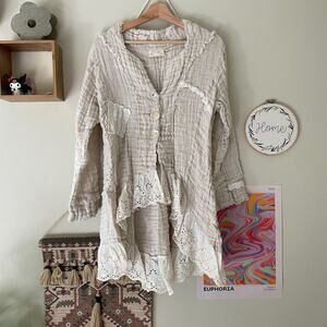 y2k cottage core linen and lace long regency fairycore boho lightweight jacket